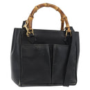 GUCCI Bamboo Hand Bag Leather 2way Black Gold 001 123 1638 Auth 175334-1