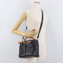 GUCCI Bamboo Hand Bag Leather 2way Black Gold 001 123 1638 Auth 175334-23