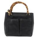 GUCCI Bamboo Hand Bag Leather 2way Black Gold 001 123 1638 Auth 175334-13