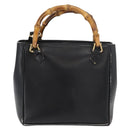 GUCCI Bamboo Hand Bag Leather 2way Black Gold 001 123 1638 Auth 175334-2