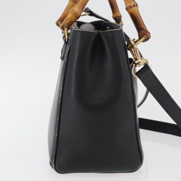GUCCI Bamboo Hand Bag Leather 2way Black Gold 001 123 1638 Auth 175334