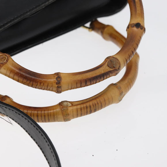 GUCCI Bamboo Hand Bag Leather 2way Black Gold 001 123 1638 Auth 175334