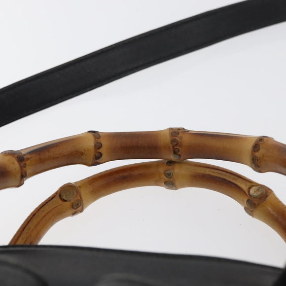 GUCCI Bamboo Hand Bag Leather 2way Black Gold 001 123 1638 Auth 175334