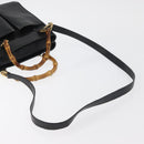 GUCCI Bamboo Hand Bag Leather 2way Black Gold 001 123 1638 Auth 175334-9
