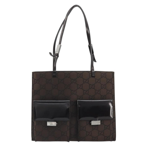 GUCCI GG Canvas Tote Bag Nylon Brown Silver 002 1021 Auth 175335