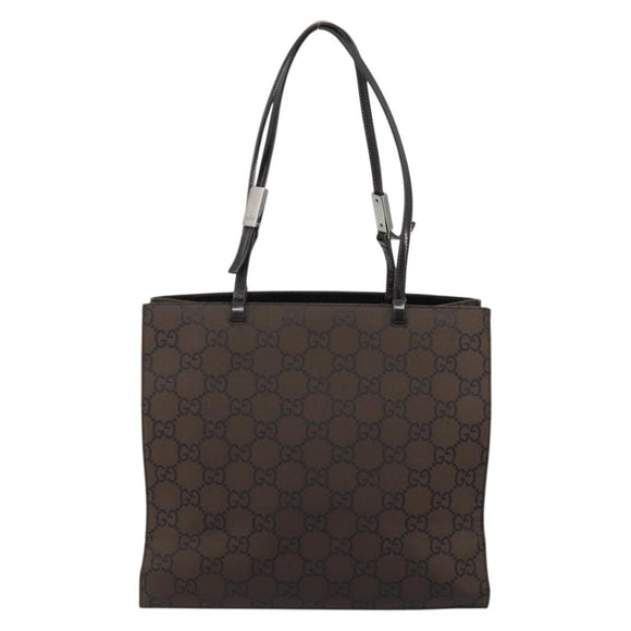 GUCCI GG Canvas Tote Bag Nylon Brown Silver 002 1021 Auth 175335
