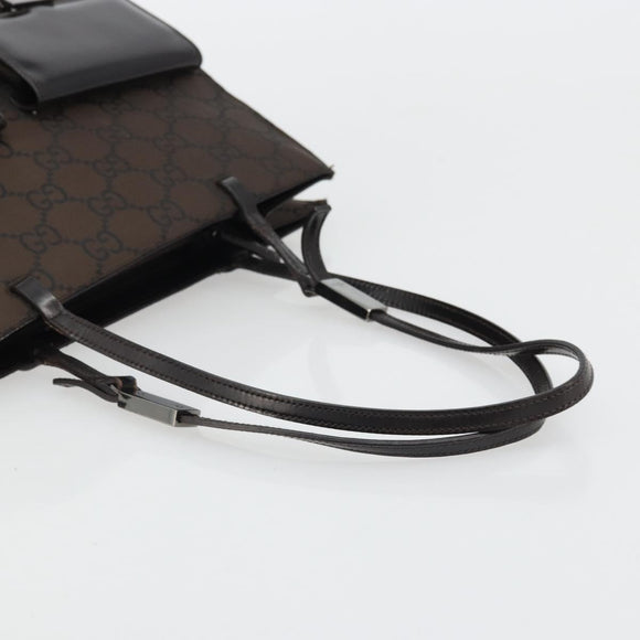 GUCCI GG Canvas Tote Bag Nylon Brown Silver 002 1021 Auth 175335