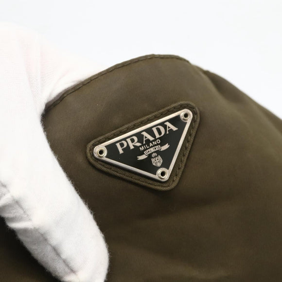 PRADA Hand Bag Nylon Khaki Silver Auth 175337