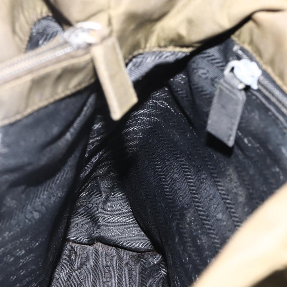 PRADA Hand Bag Nylon Khaki Silver Auth 175337