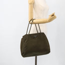 PRADA Hand Bag Nylon Khaki Silver Auth 175337-25
