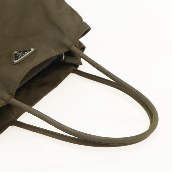 PRADA Hand Bag Nylon Khaki Silver Auth 175337