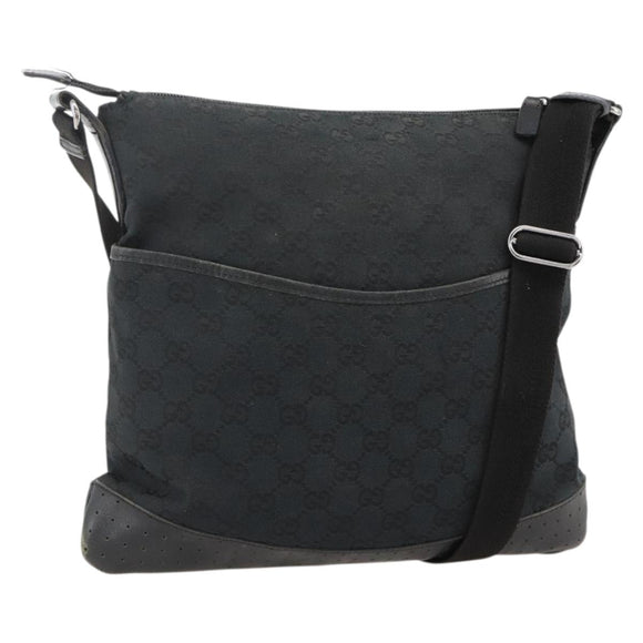 GUCCI GG Canvas Shoulder Bag Black Silver 145357 Auth 175338