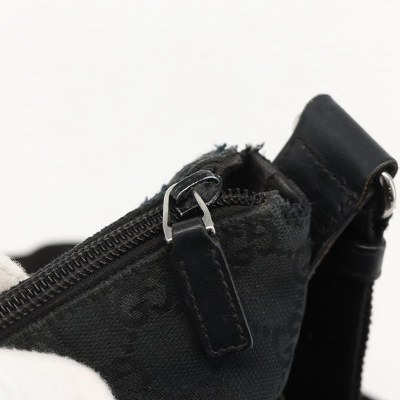 GUCCI GG Canvas Shoulder Bag Black Silver 145357 Auth 175338