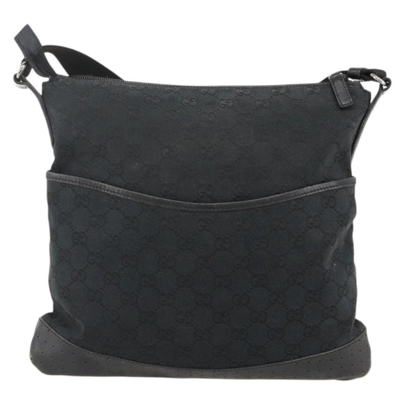 GUCCI GG Canvas Shoulder Bag Black Silver 145357 Auth 175338