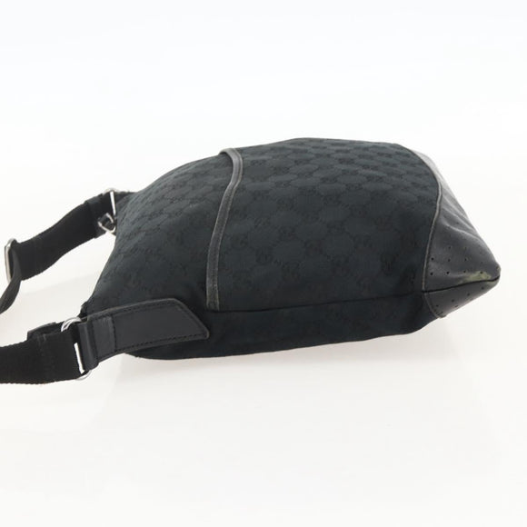 GUCCI GG Canvas Shoulder Bag Black Silver 145357 Auth 175338