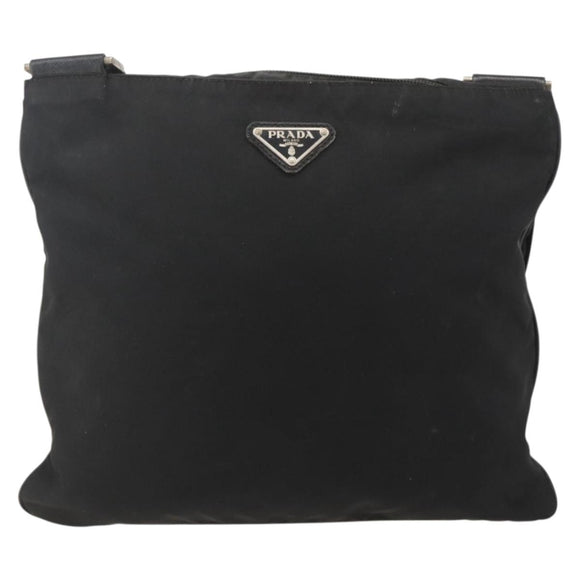 PRADA Shoulder Bag Nylon Black Silver Auth 175343