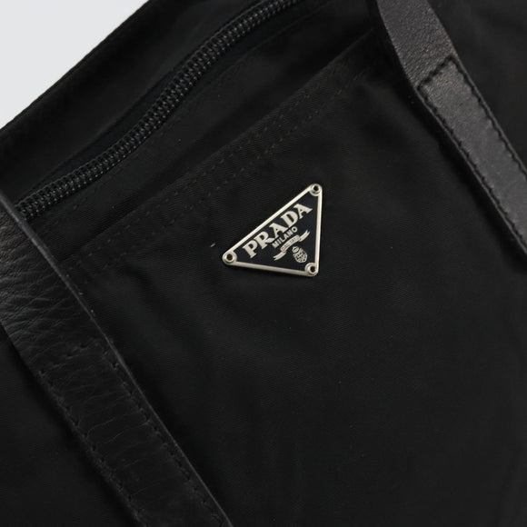 PRADA Hand Bag Nylon Black Silver Auth 175344