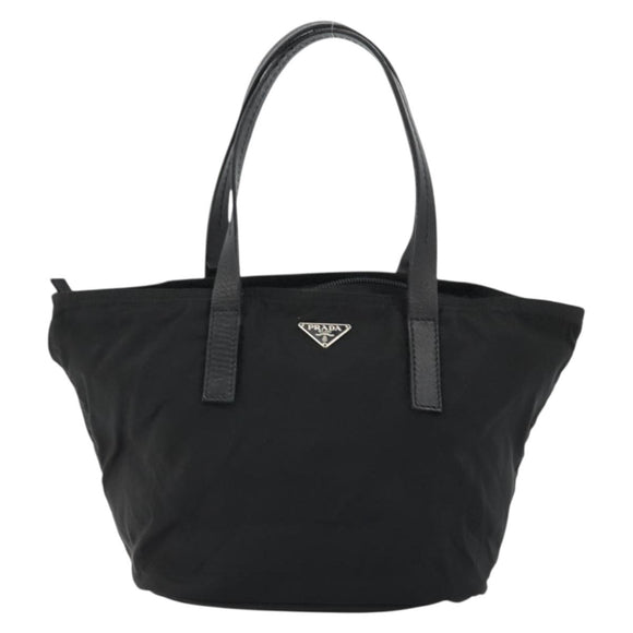PRADA Hand Bag Nylon Black Silver Auth 175344