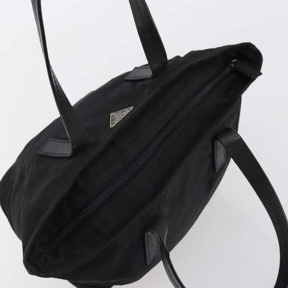 PRADA Hand Bag Nylon Black Silver Auth 175344