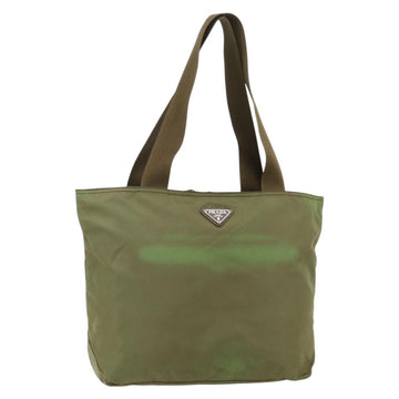 PRADA Tote Bag Nylon Khaki Silver Auth 175345