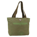 PRADA Tote Bag Nylon Khaki Silver Auth 175345-1