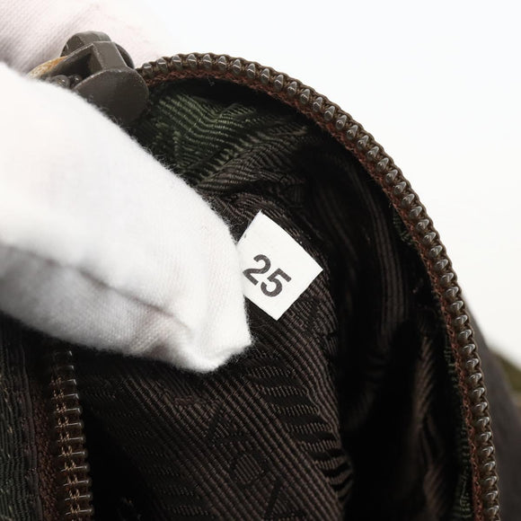 PRADA Tote Bag Nylon Khaki Silver Auth 175345