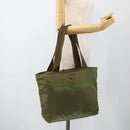 PRADA Tote Bag Nylon Khaki Silver Auth 175345-24