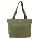 PRADA Tote Bag Nylon Khaki Silver Auth 175345-13