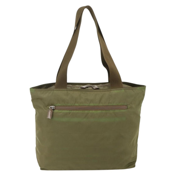 PRADA Tote Bag Nylon Khaki Silver Auth 175345