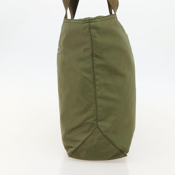 PRADA Tote Bag Nylon Khaki Silver Auth 175345
