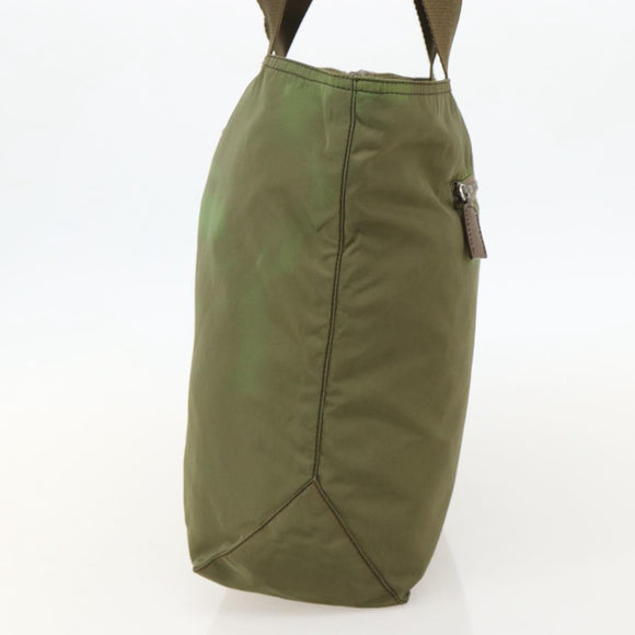PRADA Tote Bag Nylon Khaki Silver Auth 175345