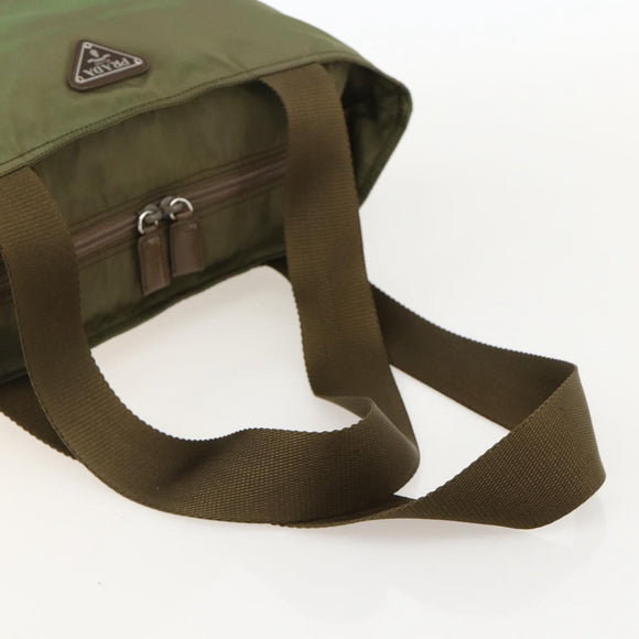 PRADA Tote Bag Nylon Khaki Silver Auth 175345