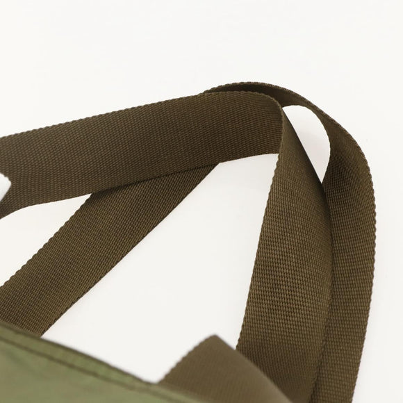 PRADA Tote Bag Nylon Khaki Silver Auth 175345