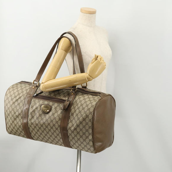 GUCCI GG Supreme Boston Bag PVC Beige Gold Auth 175348