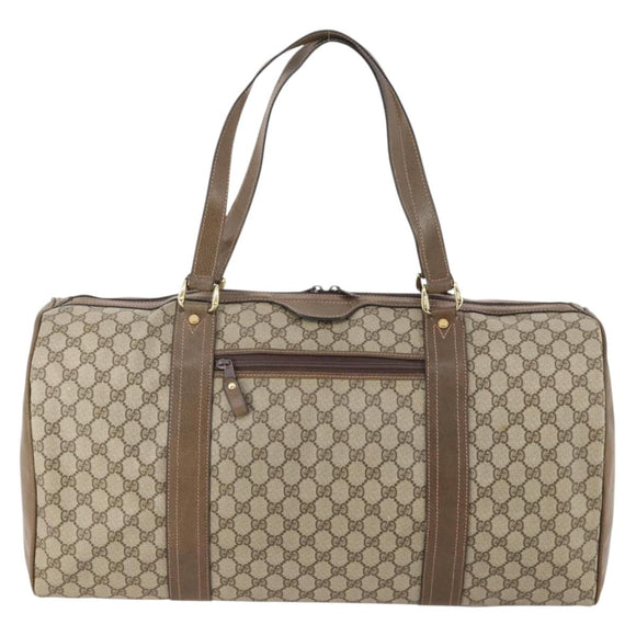 GUCCI GG Supreme Boston Bag PVC Beige Gold Auth 175348