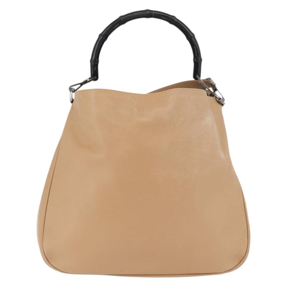 GUCCI Bamboo Shoulder Bag Leather 2way Beige Silver 001 1577 2123 Auth 175350