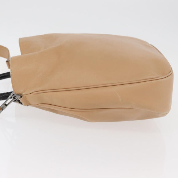 GUCCI Bamboo Shoulder Bag Leather 2way Beige Silver 001 1577 2123 Auth 175350
