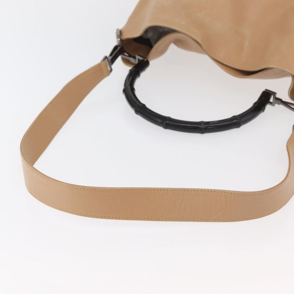 GUCCI Bamboo Shoulder Bag Leather 2way Beige Silver 001 1577 2123 Auth 175350