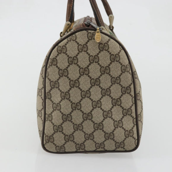 GUCCI GG Supreme Web Sherry Line Hand Bag PVC Beige Gold Auth 175351