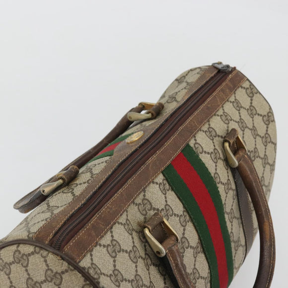 GUCCI GG Supreme Web Sherry Line Hand Bag PVC Beige Gold Auth 175351