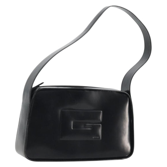 GUCCI Shoulder Bag Patent leather Black Silver Auth 175357