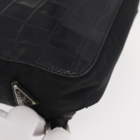 PRADA Backpack Nylon Leather Black Silver Auth 175358