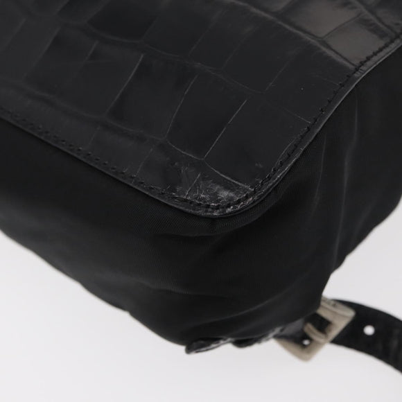 PRADA Backpack Nylon Leather Black Silver Auth 175358