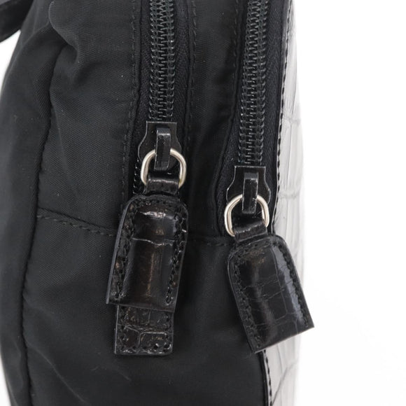 PRADA Backpack Nylon Leather Black Silver Auth 175358