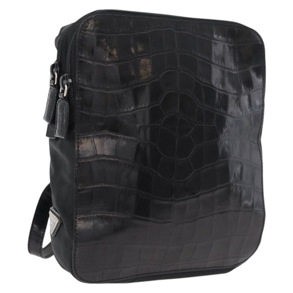 PRADA Backpack Nylon Leather Black Silver Auth 175358