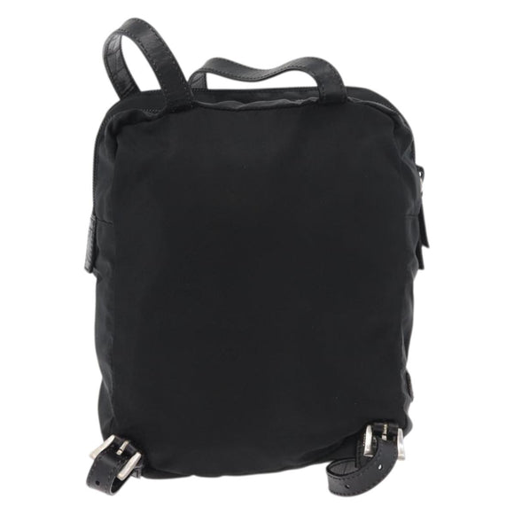 PRADA Backpack Nylon Leather Black Silver Auth 175358