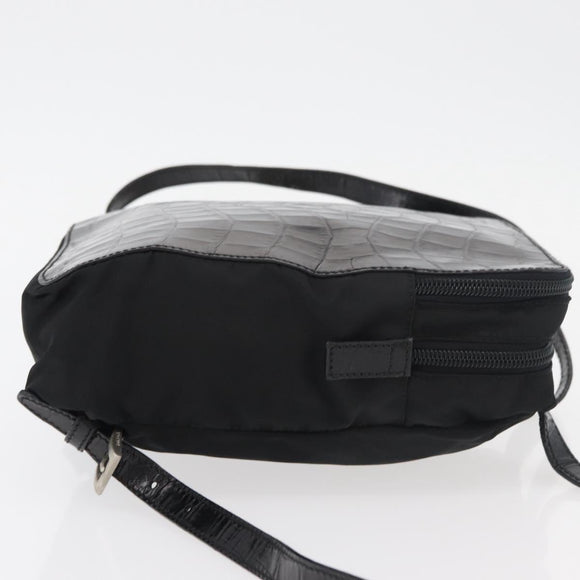 PRADA Backpack Nylon Leather Black Silver Auth 175358
