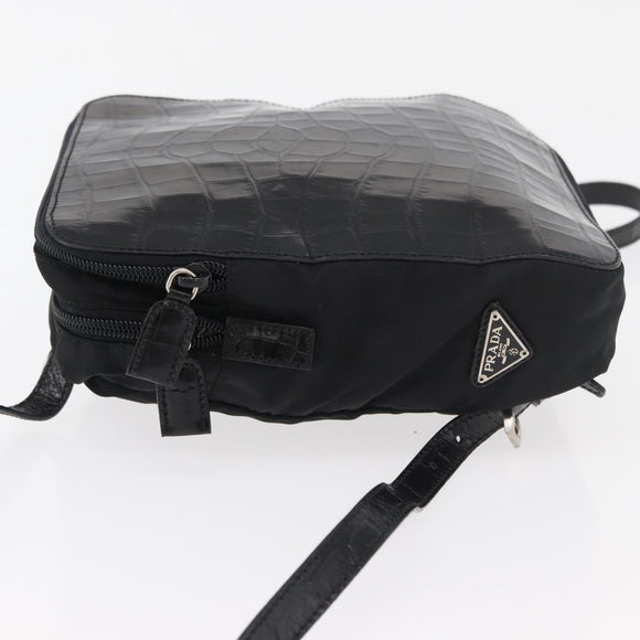 PRADA Backpack Nylon Leather Black Silver Auth 175358