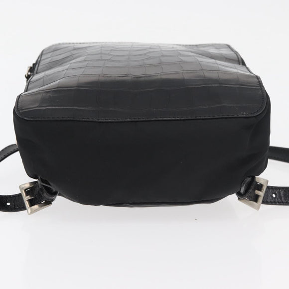PRADA Backpack Nylon Leather Black Silver Auth 175358