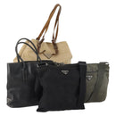PRADA Shoulder Bag Nylon Canvas Leather 4 Set Black Beige Auth 175363-1